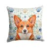 Red Cardigan Welsh Corgi Coastal Sea Glass Throw Pillow Decorative Indoor Outdoor Accent Cushion for Couch, Bed or Patio, 18Hx18W