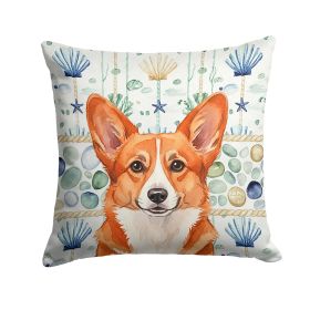 Red Cardigan Welsh Corgi Coastal Sea Glass Throw Pillow Decorative Indoor Outdoor Accent Cushion for Couch, Bed or Patio, 18Hx18W