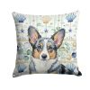 Blue Merle Cardigan Welsh Corgi Coastal Sea Glass Throw Pillow Decorative Indoor Outdoor Accent Cushion for Couch, Bed or Patio, 18Hx18W