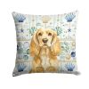 Buff Cocker Spaniel Coastal Sea Glass Throw Pillow Decorative Indoor Outdoor Accent Cushion for Couch, Bed or Patio, 18Hx18W