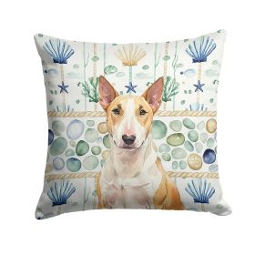 Fawn and White Bull Terrier Coastal Sea Glass Throw Pillow Decorative Indoor Outdoor Accent Cushion for Couch, Bed or Patio, 18Hx18W