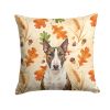 Brindle and White Bull Terrier Heirloom Fall Throw Pillow Decorative Indoor Outdoor Accent Cushion for Couch, Bed or Patio, 18Hx18W