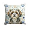 Brindle Shih Tzu Coastal Sea Glass Throw Pillow Decorative Indoor Outdoor Accent Cushion for Couch, Bed or Patio, 18Hx18W