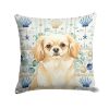 Cream Tibetan Spaniel Coastal Sea Glass Throw Pillow Decorative Indoor Outdoor Accent Cushion for Couch, Bed or Patio, 18Hx18W