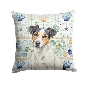 White with Black Markings Russell Terrier Coastal Sea Glass Throw Pillow Decorative Indoor Outdoor Accent Cushion for Couch, Bed or Patio, 18Hx18W