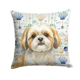 Gold and White Shih Tzu Coastal Sea Glass Throw Pillow Decorative Indoor Outdoor Accent Cushion for Couch, Bed or Patio, 18Hx18W