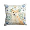 Cream Shiba Inu Coastal Sea Glass Throw Pillow Decorative Indoor Outdoor Accent Cushion for Couch, Bed or Patio, 18Hx18W