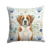 Brown and White Saint Bernard Coastal Sea Glass Throw Pillow Decorative Indoor Outdoor Accent Cushion for Couch, Bed or Patio, 18Hx18W