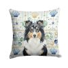 Tricolor Sheltie Coastal Sea Glass Throw Pillow Decorative Indoor Outdoor Accent Cushion for Couch, Bed or Patio, 18Hx18W