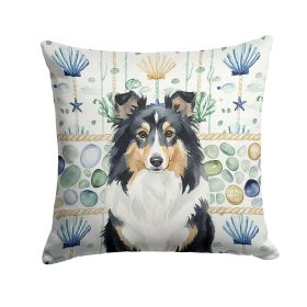Tricolor Sheltie Coastal Sea Glass Throw Pillow Decorative Indoor Outdoor Accent Cushion for Couch, Bed or Patio, 18Hx18W