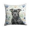 Black Staffordshire Bull Terrier Coastal Sea Glass Throw Pillow Decorative Indoor Outdoor Accent Cushion for Couch, Bed or Patio, 18Hx18W