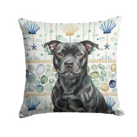 Black Staffordshire Bull Terrier Coastal Sea Glass Throw Pillow Decorative Indoor Outdoor Accent Cushion for Couch, Bed or Patio, 18Hx18W