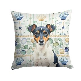 Tricolor Rat Terrier Coastal Sea Glass Throw Pillow Decorative Indoor Outdoor Accent Cushion for Couch, Bed or Patio, 18Hx18W