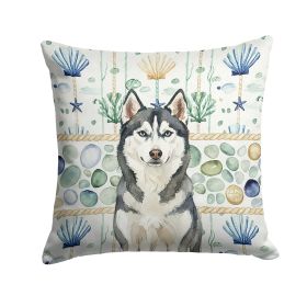 Siberian Husky Coastal Sea Glass Throw Pillow Decorative Indoor Outdoor Accent Cushion for Couch, Bed or Patio, 18Hx18W