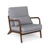 Upholstered Accent Chair with Wood Armrests and Removable Back Cushion