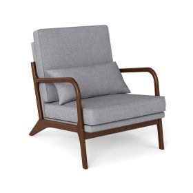 Upholstered Accent Chair with Wood Armrests and Removable Back Cushion