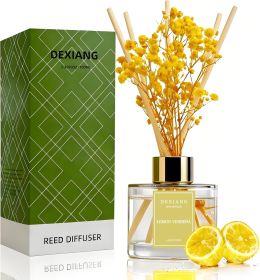 Reed Diffuser Set - 3.38 fl oz Lemon Verbena Premium Scented Oil with Preserved Baby's Breath & Cotton 6 Sticks | Long-Lasting Aromatherapy for Home