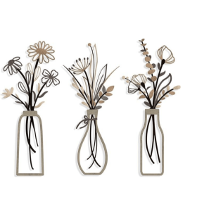 3 Pieces Metal Flowers Wall Arts - Rustic Farmhouse Style Décor Metal Wall Art Black Minimalist Flower Natural Themed Wall Decors for Home Bedroom Din