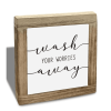Farmhouse Bathroom Wooden Box Sign-Wash Your Worries Away, Funny Laundry Room Desk Decor, Inspirational Bathroom Decoration