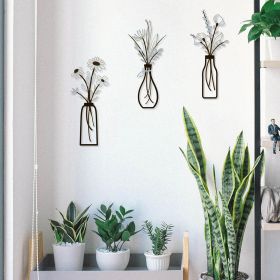 3 Pieces Metal Vase Flowers Wall Arts - Rustic Farmhouse Style Décor Metal Wall Art Black Minimalist Flower Natural Themed Wall Decors for Home Bedroo
