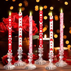 6 Pcs Valentine Day Flameless Taper Candles 10.6 Inch Heart Shaped Candles Battery Operated LED Candlesticks for Valentine Wedding Anniversary Dinner