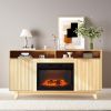 58 Inch Oak Fireplace TV Stand with 23 Inch Insert and Gold Hardware