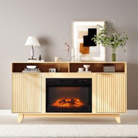 58 Inch Oak Fireplace TV Stand with 23 Inch Insert and Gold Hardware