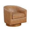 Saddle Faux Leather Barrel Swivel Chair with Wood Base