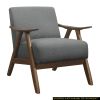 Gray Upholstered Accent Chair with Walnut-Finish Wood Frame