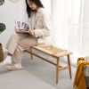 Natural Oak Wood Bench with Woven Seat