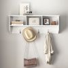 White Wall-Mounted Coat Rack with Shelf and 4 Double Hooks