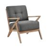 Dark Gray Tufted Accent Chair with Antique-Finish Wood Frame