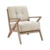 Sand Tufted Accent Chair with Antique-Finish Wood Frame