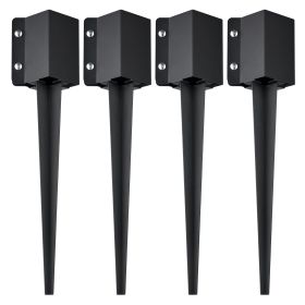 Fence Post Anchor Ground Spike, 4 Pack 24 x 4 x 4 Inches Outer Diameter (Inner Diameter 3.5 x3.5 Inches), Metal Black Powder Coated Post Stake Gr