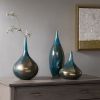 3-Piece Blue and Bronze Glass Vase Set