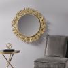 30.5 Inch Gold Ginkgo Leaf Round Wall Mirror