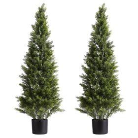 Artificial Topiary Cedar Trees, 48 inch 2 Set Faux Pine Shrubs Plants, Fake Silk Tree Look Real
