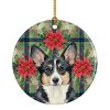 Black and White Cardigan Welsh Corgi Christmas PoinsettIas Ceramic Ornament Christmas Tree Hanging Decorations for Home Christmas Holiday, Party, Gift