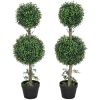 2-Piece Artificial Boxwood Ball Topiary Tree Set with Pots