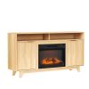 58 Inch Oak Fireplace TV Stand with 23 Inch Insert and Gold Hardware