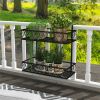 2-Tier Adjustable Railing Plant Stand with Hooks, Metal Hanging Flower Pot Holder for Balcony Porch