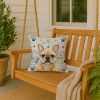 Fawn French Bulldog Coastal Sea Glass Throw Pillow Decorative Indoor Outdoor Accent Cushion for Couch, Bed or Patio, 18Hx18W