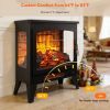 21 Inch Three Sided Freestanding Electric Fireplace Stove Heater with 3D Flame Effect and Remote Control