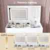 Flip Top Vanity Desk with LED Lighted Mirror & Built-in Outlet - Makeup Vanity Table with 2 Drawers, Open Storage