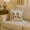Longhaired Cream Dachshund Coastal Sea Glass Throw Pillow Decorative Indoor Outdoor Accent Cushion for Couch, Bed or Patio, 18Hx18W
