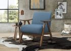 Blue Upholstered Accent Chair with Walnut-Finish Wood Frame
