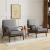 Upholstered Accent Chair with Wood Armrests and Removable Back Cushion