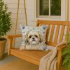 Gold and White Shih Tzu Coastal Sea Glass Throw Pillow Decorative Indoor Outdoor Accent Cushion for Couch, Bed or Patio, 18Hx18W