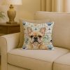 Fawn French Bulldog Coastal Sea Glass Throw Pillow Decorative Indoor Outdoor Accent Cushion for Couch, Bed or Patio, 18Hx18W