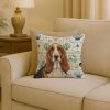 Tricolor and White Basset Hound Coastal Sea Glass Throw Pillow Decorative Indoor Outdoor Accent Cushion for Couch, Bed or Patio, 18Hx18W